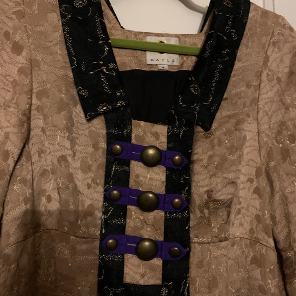 JANE MAYLE Make An Offer BEIGE GOLD METALLIC PURPLE TRIM BABYDOLL DRESS - Picture 3 of 5